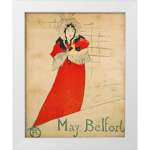 May Belfort White Modern Wood Framed Art Print by Toulouse-Lautrec, Henri de