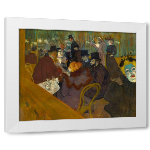 At the Moulin Rouge White Modern Wood Framed Art Print by Toulouse-Lautrec, Henri de