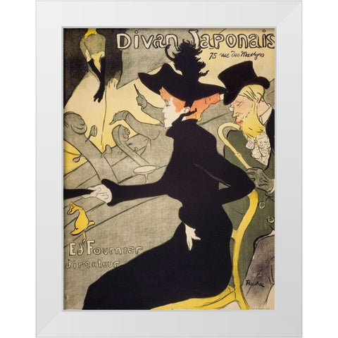 Divan Japonais White Modern Wood Framed Art Print by Toulouse-Lautrec, Henri de