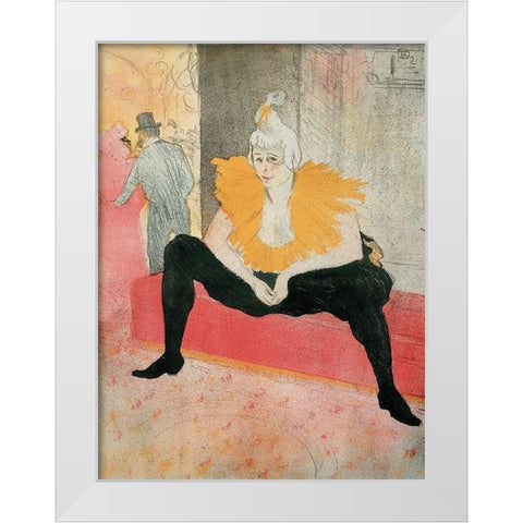 La Clownesse assise White Modern Wood Framed Art Print by Toulouse-Lautrec, Henri de