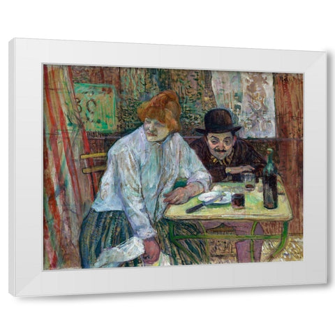 At the Cafe La Mie White Modern Wood Framed Art Print by Toulouse-Lautrec, Henri de