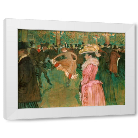 At the Moulin Rouge- The Dance White Modern Wood Framed Art Print by Toulouse-Lautrec, Henri de