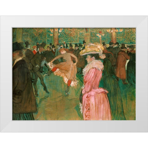 At the Moulin Rouge- The Dance White Modern Wood Framed Art Print by Toulouse-Lautrec, Henri de