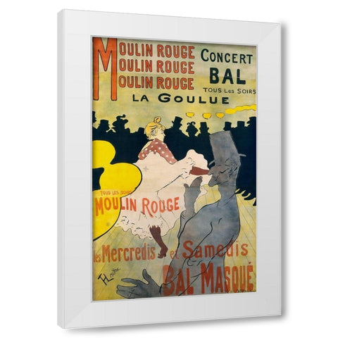 Moulin Rouge La Goulue White Modern Wood Framed Art Print by Toulouse-Lautrec, Henri de