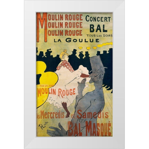 Moulin Rouge La Goulue White Modern Wood Framed Art Print by Toulouse-Lautrec, Henri de