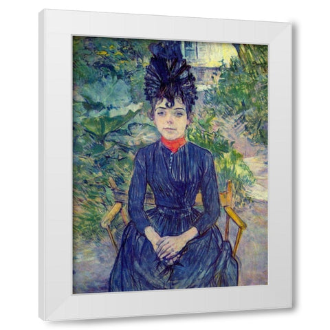 Woman seated in M. Forests Garden, Justine Dieuhl White Modern Wood Framed Art Print by Toulouse-Lautrec, Henri de