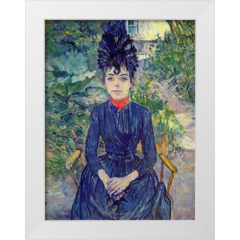 Woman seated in M. Forests Garden, Justine Dieuhl White Modern Wood Framed Art Print by Toulouse-Lautrec, Henri de