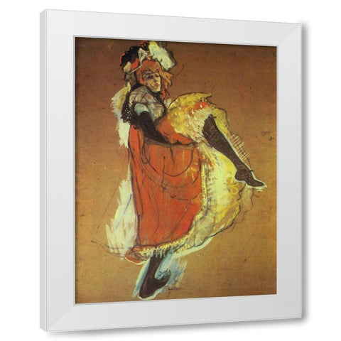 Jane Avril Dancing White Modern Wood Framed Art Print by Toulouse-Lautrec, Henri de