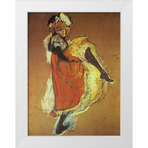 Jane Avril Dancing White Modern Wood Framed Art Print by Toulouse-Lautrec, Henri de