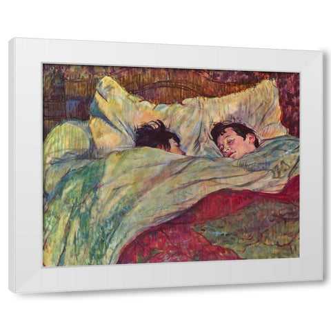 In the Bed White Modern Wood Framed Art Print by Toulouse-Lautrec, Henri de