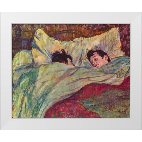 In the Bed White Modern Wood Framed Art Print by Toulouse-Lautrec, Henri de