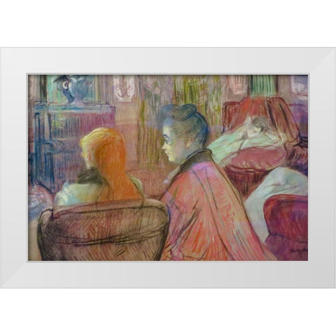 In the Salon White Modern Wood Framed Art Print by Toulouse-Lautrec, Henri de