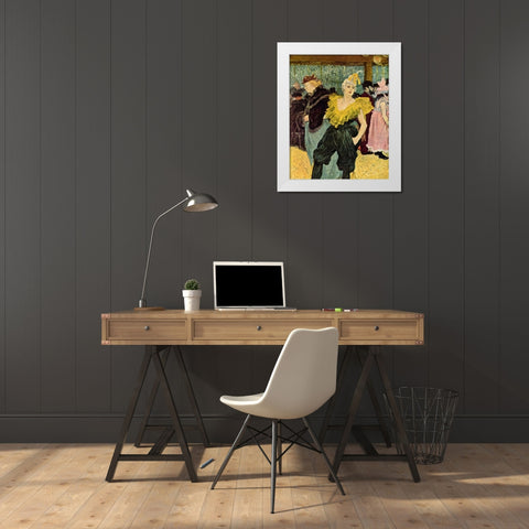 The Clownesse Cha-U-Ka-O in the Moulin Rouge White Modern Wood Framed Art Print by Toulouse-Lautrec, Henri de