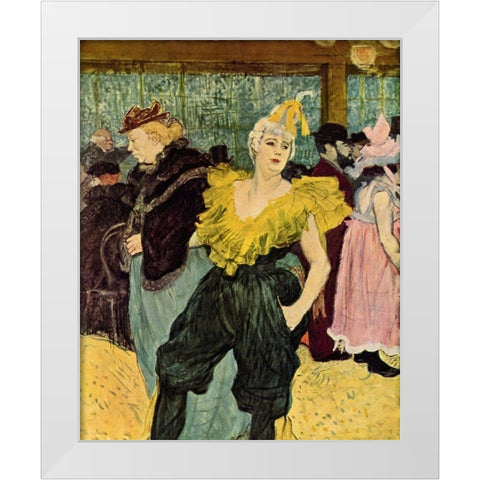 The Clownesse Cha-U-Ka-O in the Moulin Rouge White Modern Wood Framed Art Print by Toulouse-Lautrec, Henri de