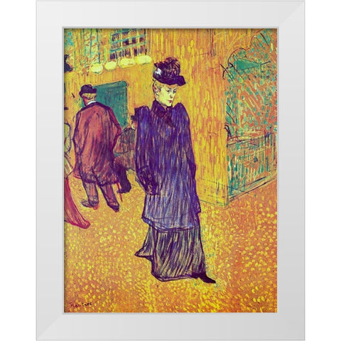 Jane Avril Leaving the Moulin Rouge White Modern Wood Framed Art Print by Toulouse-Lautrec, Henri de