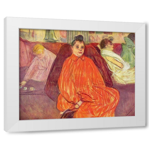 At the Salon, the Divan White Modern Wood Framed Art Print by Toulouse-Lautrec, Henri de
