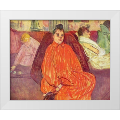 At the Salon, the Divan White Modern Wood Framed Art Print by Toulouse-Lautrec, Henri de