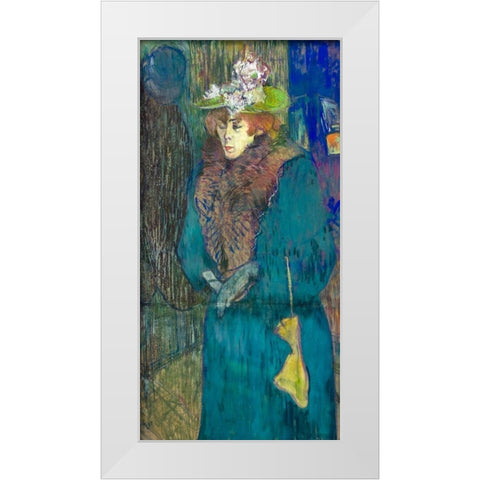 Jane Avril enters the Moulin Rouge White Modern Wood Framed Art Print by Toulouse-Lautrec, Henri de