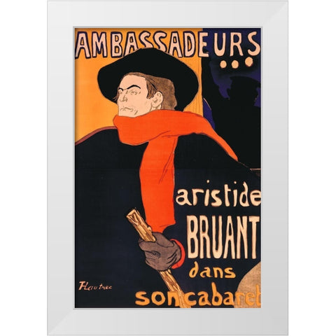 Ambassadeurs Aristide Bruant White Modern Wood Framed Art Print by Toulouse-Lautrec, Henri de
