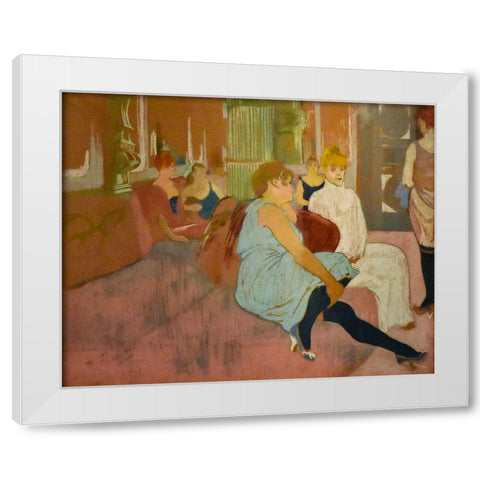 Au salon de la rue des Moulins White Modern Wood Framed Art Print by Toulouse-Lautrec, Henri de