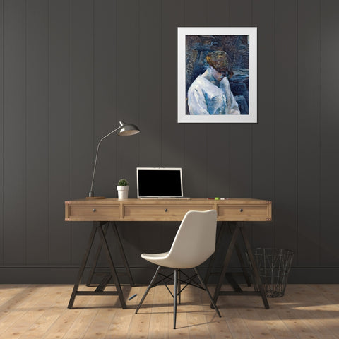 La Rousse in a White Blouse White Modern Wood Framed Art Print by Toulouse-Lautrec, Henri de