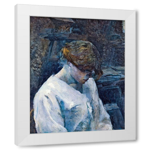 La Rousse in a White Blouse White Modern Wood Framed Art Print by Toulouse-Lautrec, Henri de