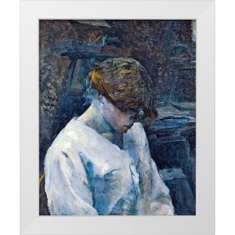 La Rousse in a White Blouse White Modern Wood Framed Art Print by Toulouse-Lautrec, Henri de