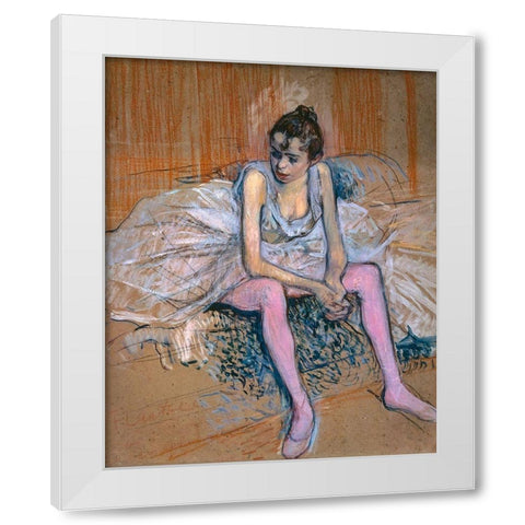 Danseuse assise aux Bas de roses White Modern Wood Framed Art Print by Toulouse-Lautrec, Henri de