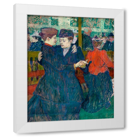 At the Moulin-Rouges, Two Women Walzing White Modern Wood Framed Art Print by Toulouse-Lautrec, Henri de