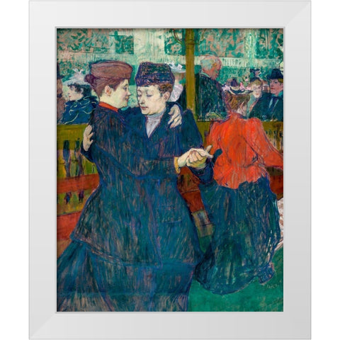 At the Moulin-Rouges, Two Women Walzing White Modern Wood Framed Art Print by Toulouse-Lautrec, Henri de
