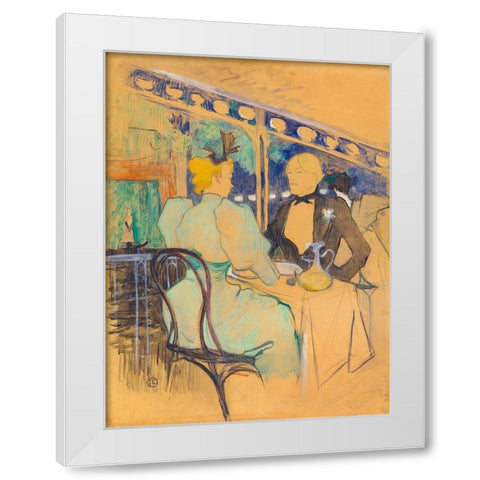 Fashionable People at Les Ambassadeurs White Modern Wood Framed Art Print by Toulouse-Lautrec, Henri de