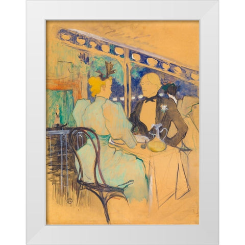 Fashionable People at Les Ambassadeurs White Modern Wood Framed Art Print by Toulouse-Lautrec, Henri de