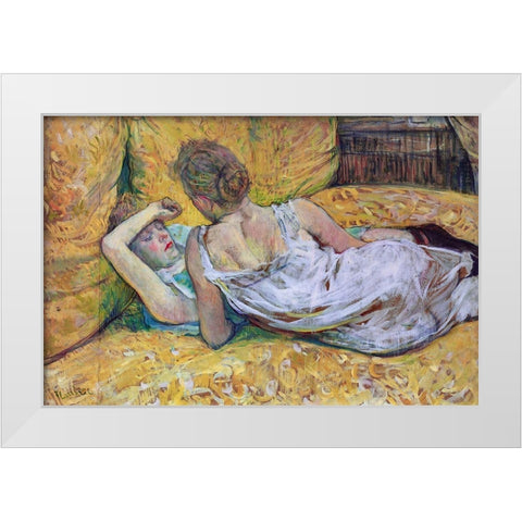 Les Deux Amies White Modern Wood Framed Art Print by Toulouse-Lautrec, Henri de