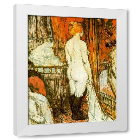 Naked Woman in Front of Her Mirror White Modern Wood Framed Art Print by Toulouse-Lautrec, Henri de