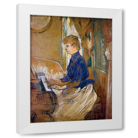 At the Piano Madame Juliette Pascal in the Salon of the Chateau de Malrome White Modern Wood Framed Art Print by Toulouse-Lautrec, Henri de
