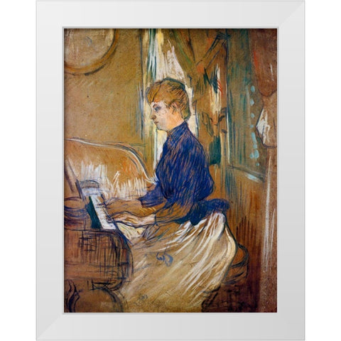 At the Piano Madame Juliette Pascal in the Salon of the Chateau de Malrome White Modern Wood Framed Art Print by Toulouse-Lautrec, Henri de
