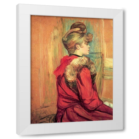 Girl in a Fur, Mademoiselle Jeanne Fontaine White Modern Wood Framed Art Print by Toulouse-Lautrec, Henri de