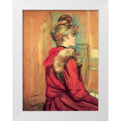 Girl in a Fur, Mademoiselle Jeanne Fontaine White Modern Wood Framed Art Print by Toulouse-Lautrec, Henri de