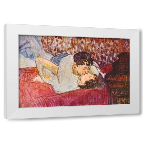 The Kiss White Modern Wood Framed Art Print by Toulouse-Lautrec, Henri de