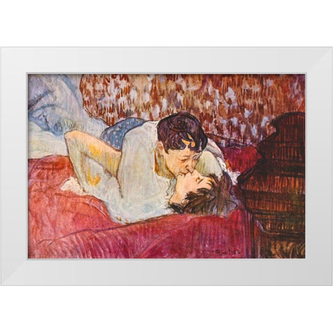 The Kiss White Modern Wood Framed Art Print by Toulouse-Lautrec, Henri de