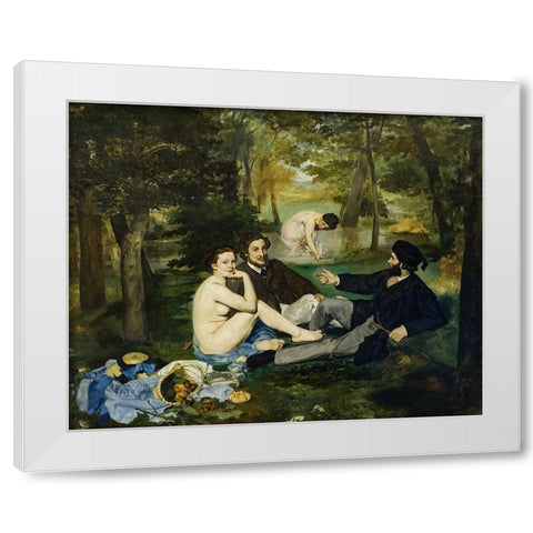 Luncheon on the Grass White Modern Wood Framed Art Print by Manet, Edouard