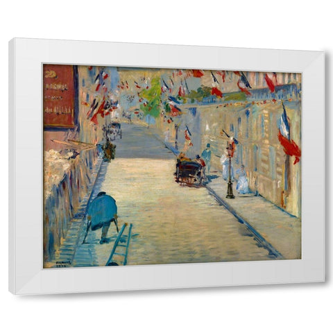 The Rue Mosnier with Flags White Modern Wood Framed Art Print by Manet, Edouard