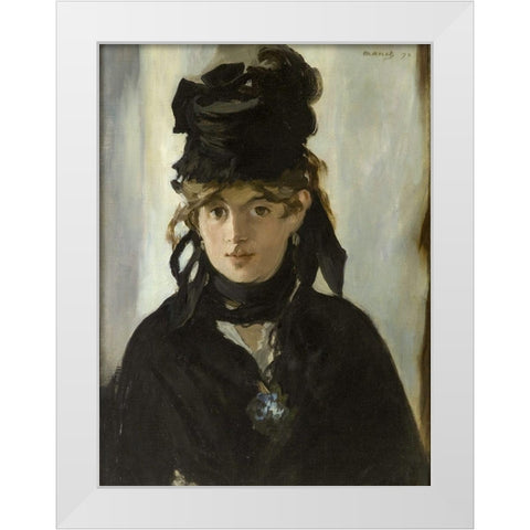 Berthe Morisot With a Bouquet of Violets White Modern Wood Framed Art Print by Manet, Edouard