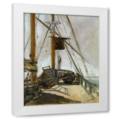 The ships deck White Modern Wood Framed Art Print by Manet, Edouard