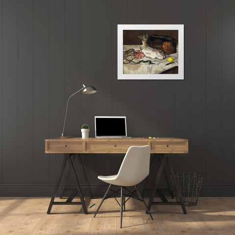 Fish Still Life White Modern Wood Framed Art Print by Manet, Edouard