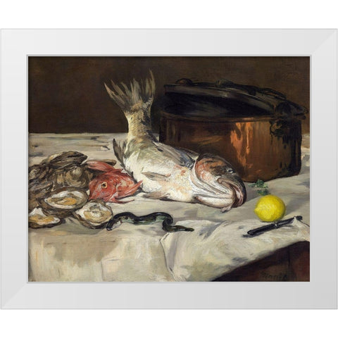Fish Still Life White Modern Wood Framed Art Print by Manet, Edouard