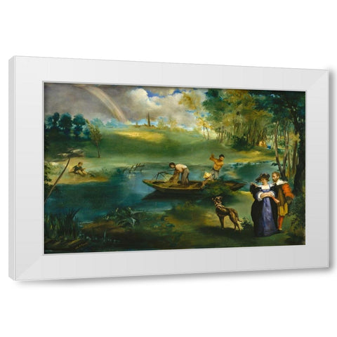 Fishing White Modern Wood Framed Art Print by Manet, Edouard