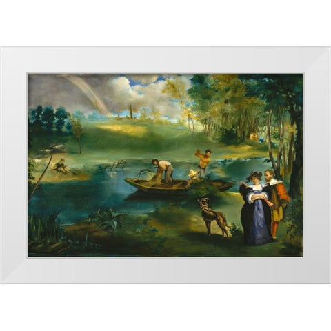 Fishing White Modern Wood Framed Art Print by Manet, Edouard