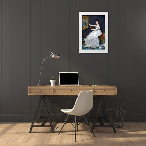 Portrait of Eva Gonzales in Manets studio White Modern Wood Framed Art Print by Manet, Edouard