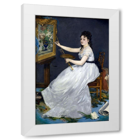 Portrait of Eva Gonzales in Manets studio White Modern Wood Framed Art Print by Manet, Edouard